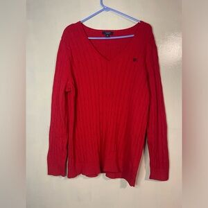 Chaps women red cable knit sweater v neck chunky cotton size 2x preppy holidays
